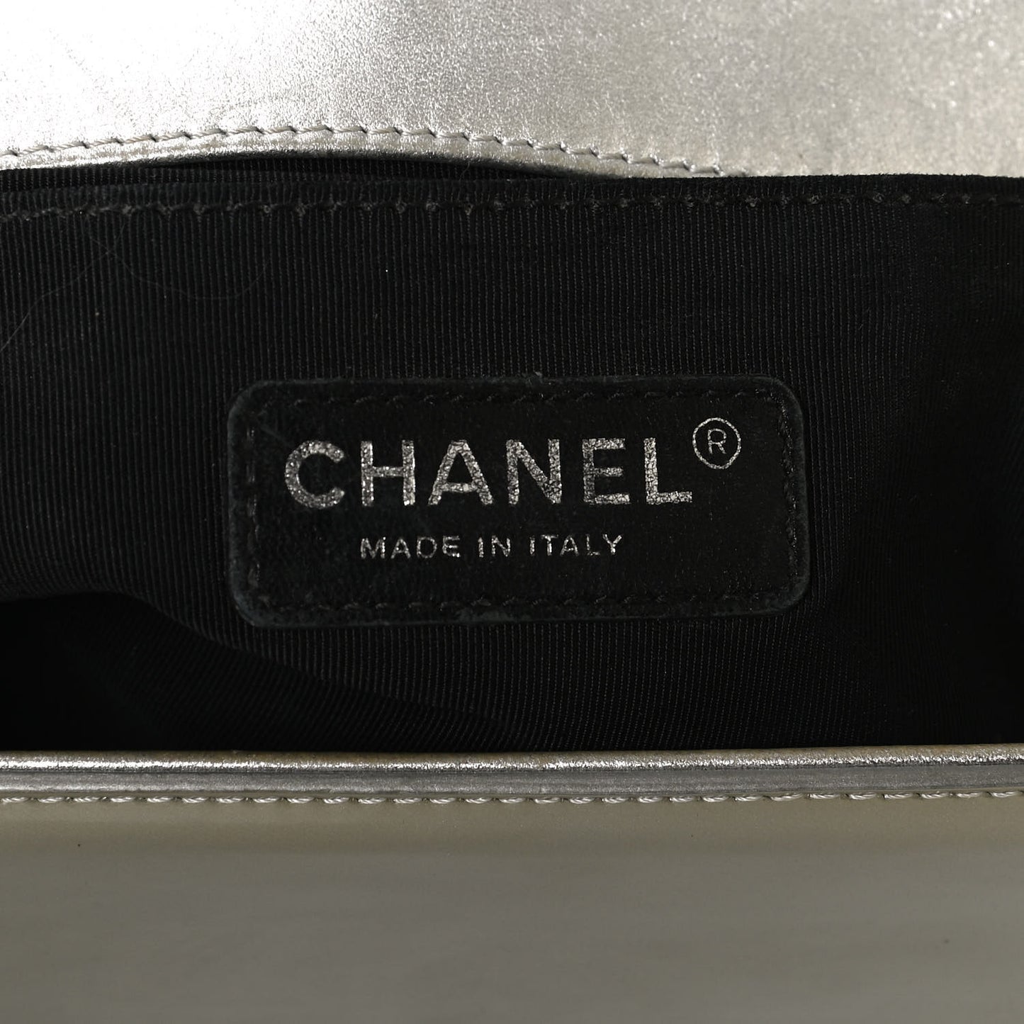 Metallic Patent Calfskin Quilted Medium Boy Flap Silver