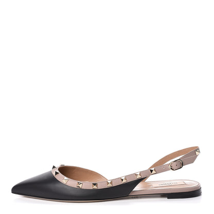 Valentino Garavani Nappa Rockstud Slingback Flats 41 Black Poudre 1 of 8