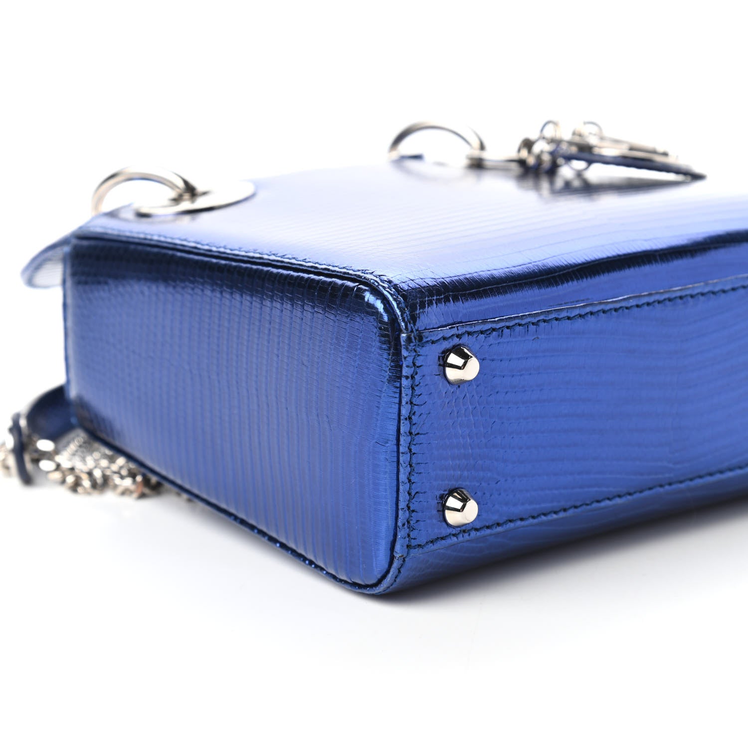 Christian Dior Metallic Lizard Mini Lady Dior Blue 6 of 10