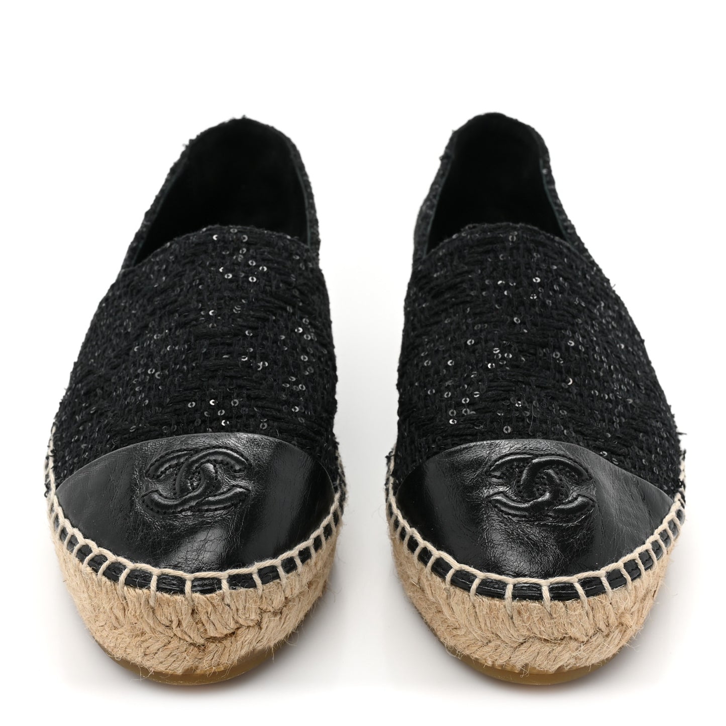 Tweed Patent Goatskin Sequin CC Espadrilles 36 Black