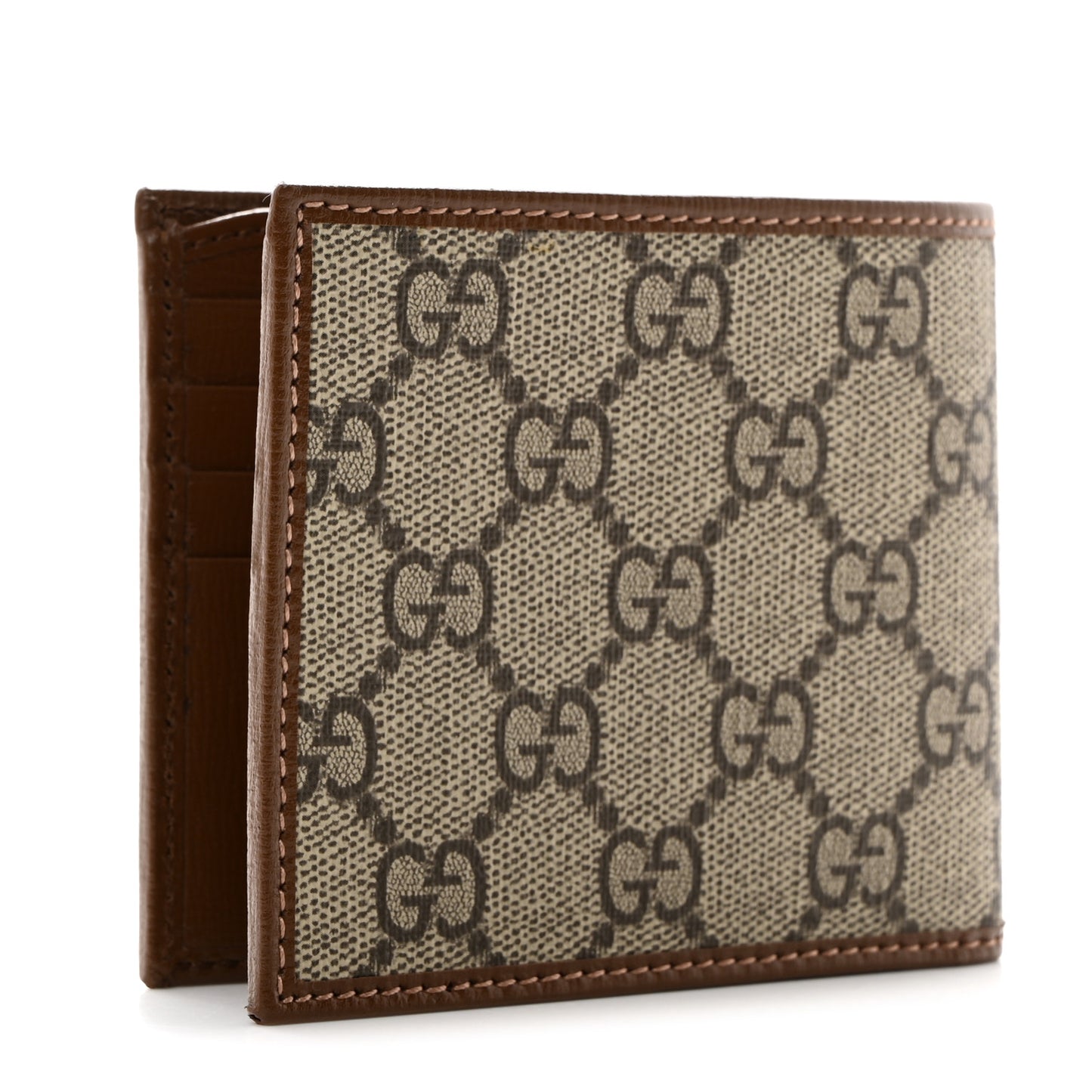 GG Supreme Monogram Azalea Calfskin Retro Interlocking G Bi-Fold Wallet Beige Ebony Brown Sugar