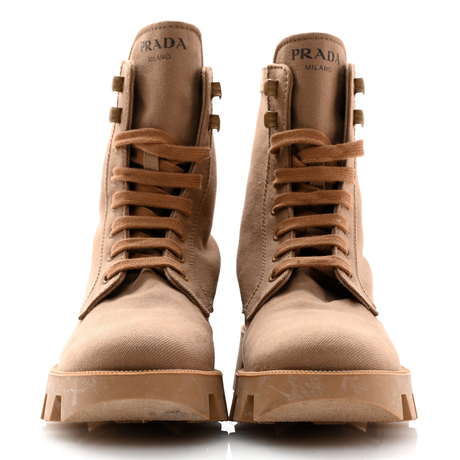 Prada Washed Denim Rocksand 45mm Combat Boots 39 Kaki 3 of 9