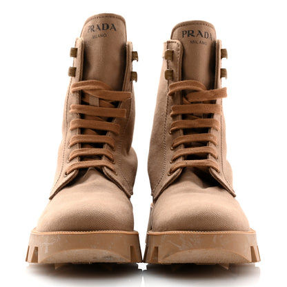 Prada Washed Denim Rocksand 45mm Combat Boots 39 Kaki 3 of 9