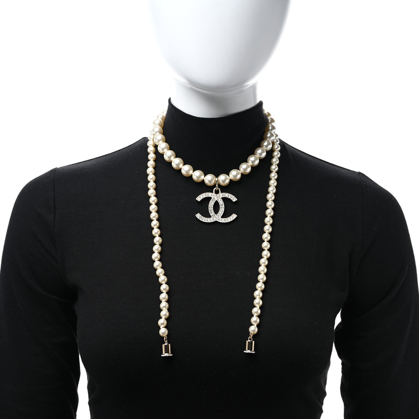 Pearl Crystal CC Airpods Necklace Gold