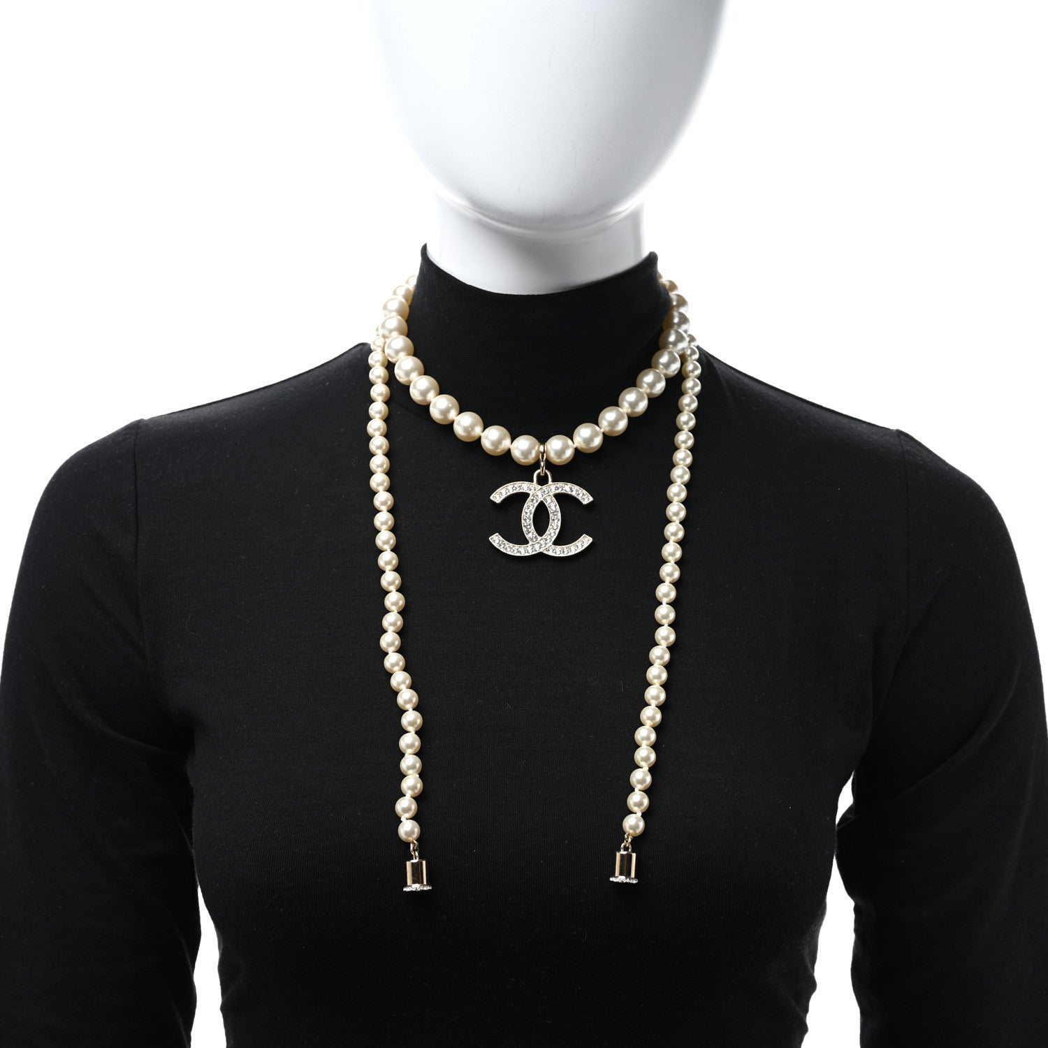 Chanel Pearl Crystal CC Airpods Necklace Gold 3 of 5
