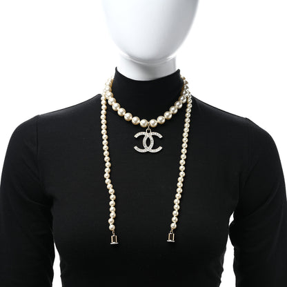 Chanel Pearl Crystal CC Airpods Necklace Gold 3 of 5