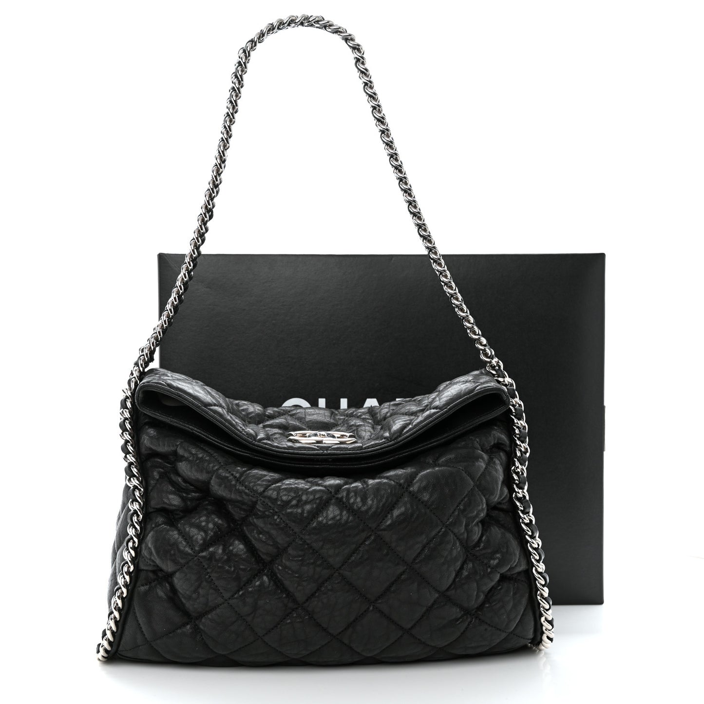 Washed Lambskin Chain Around Hobo Black