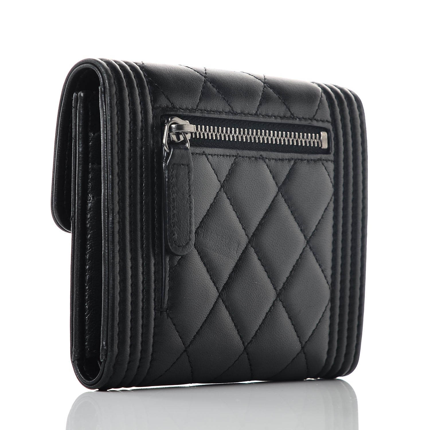 Chanel Lambskin Quilted Compact Boy Wallet Black 3 of 8