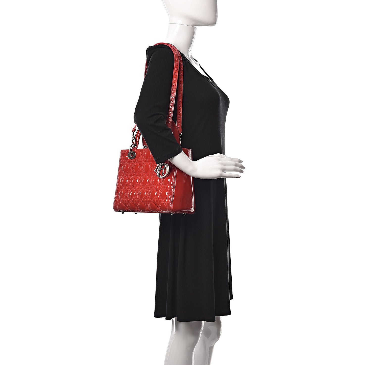 Patent Cannage Whipstitch Medium Lady Dior Red