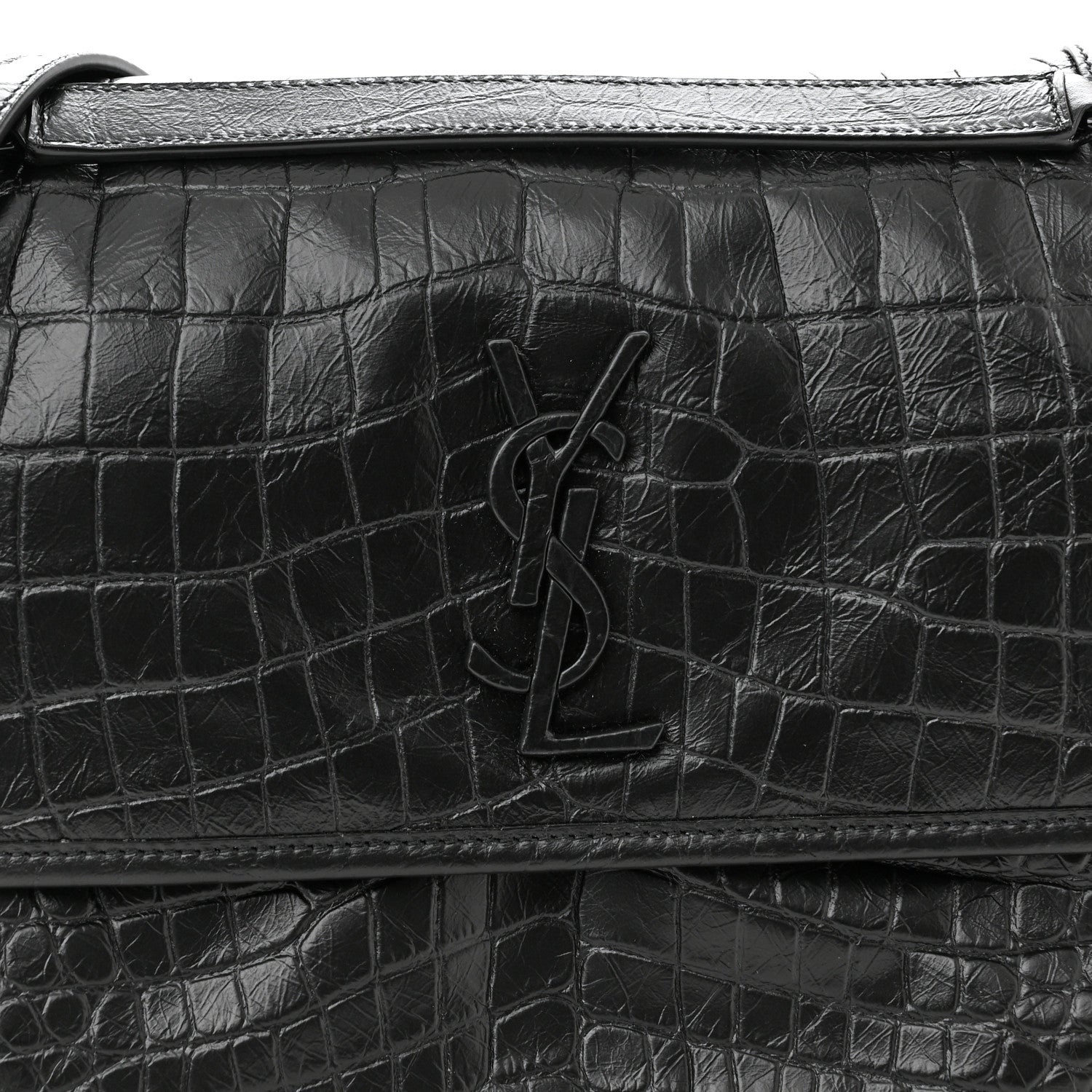 Saint Laurent Crinkled Calfskin Crocodile Embossed Monogram Medium Niki Chain Satchel Black 8 of 10