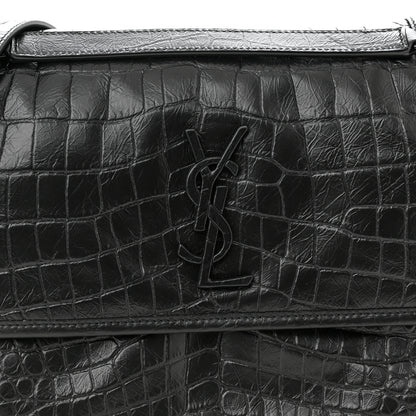 Saint Laurent Crinkled Calfskin Crocodile Embossed Monogram Medium Niki Chain Satchel Black 8 of 10