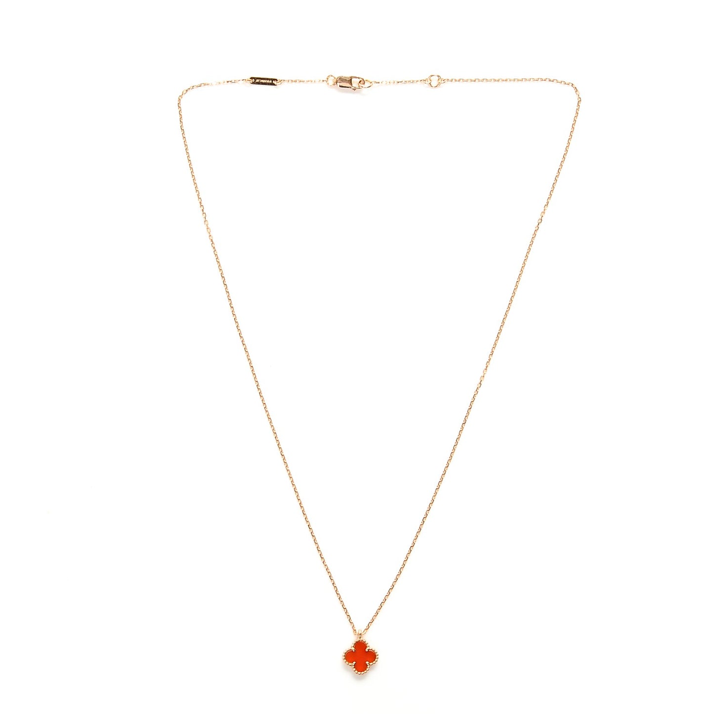 18K Rose Gold Carnelian Sweet Alhambra Pendant Necklace