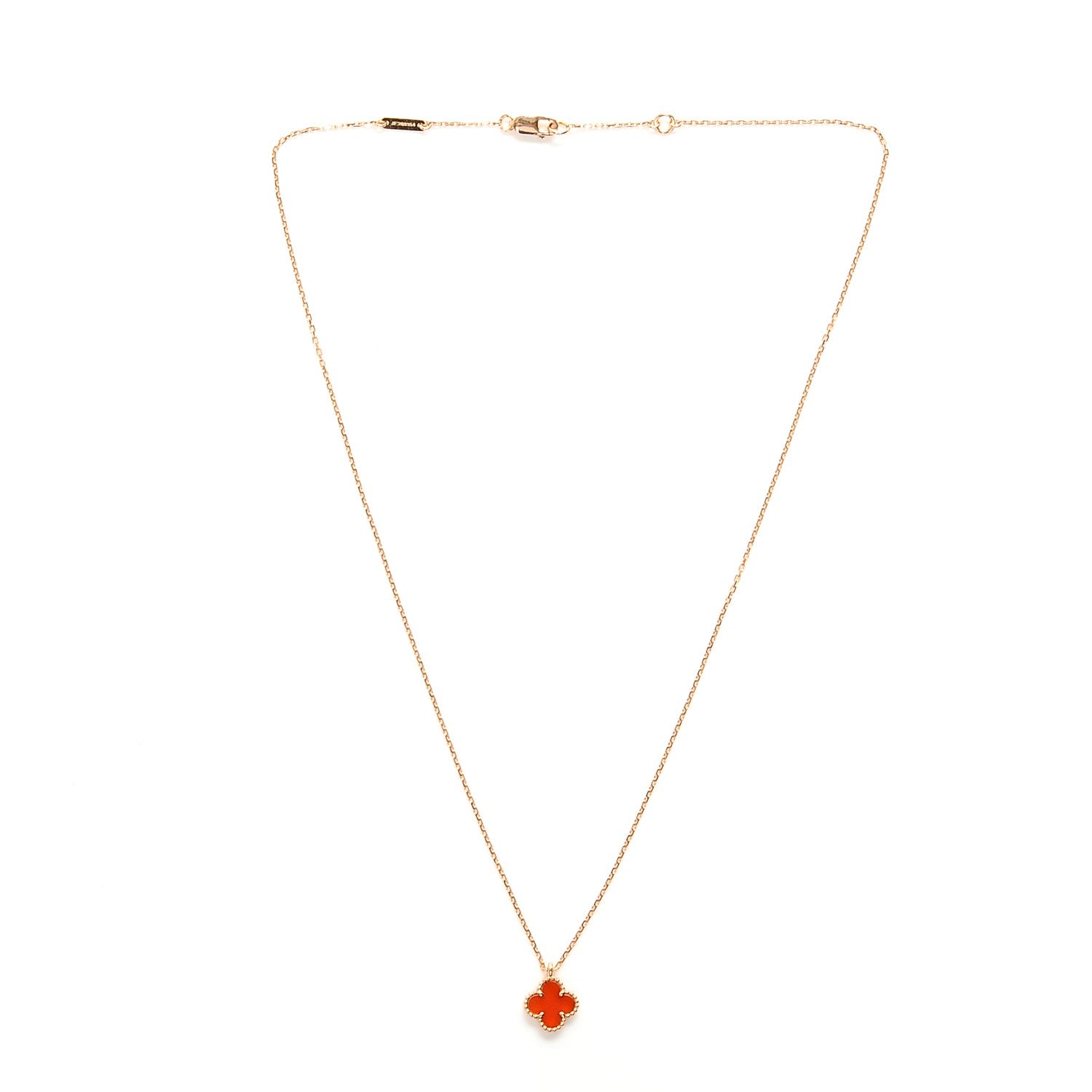 Van Cleef & Arpels 18K Rose Gold Carnelian Sweet Alhambra Pendant Necklace 3 of 6