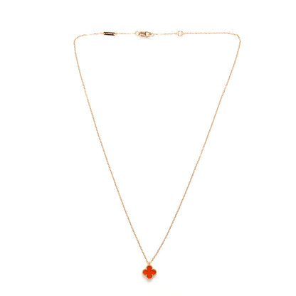 Van Cleef & Arpels 18K Rose Gold Carnelian Sweet Alhambra Pendant Necklace 3 of 6