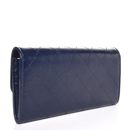 Chanel Goatskin Stitched Golden CC Flap Wallet Navy 3 of 9