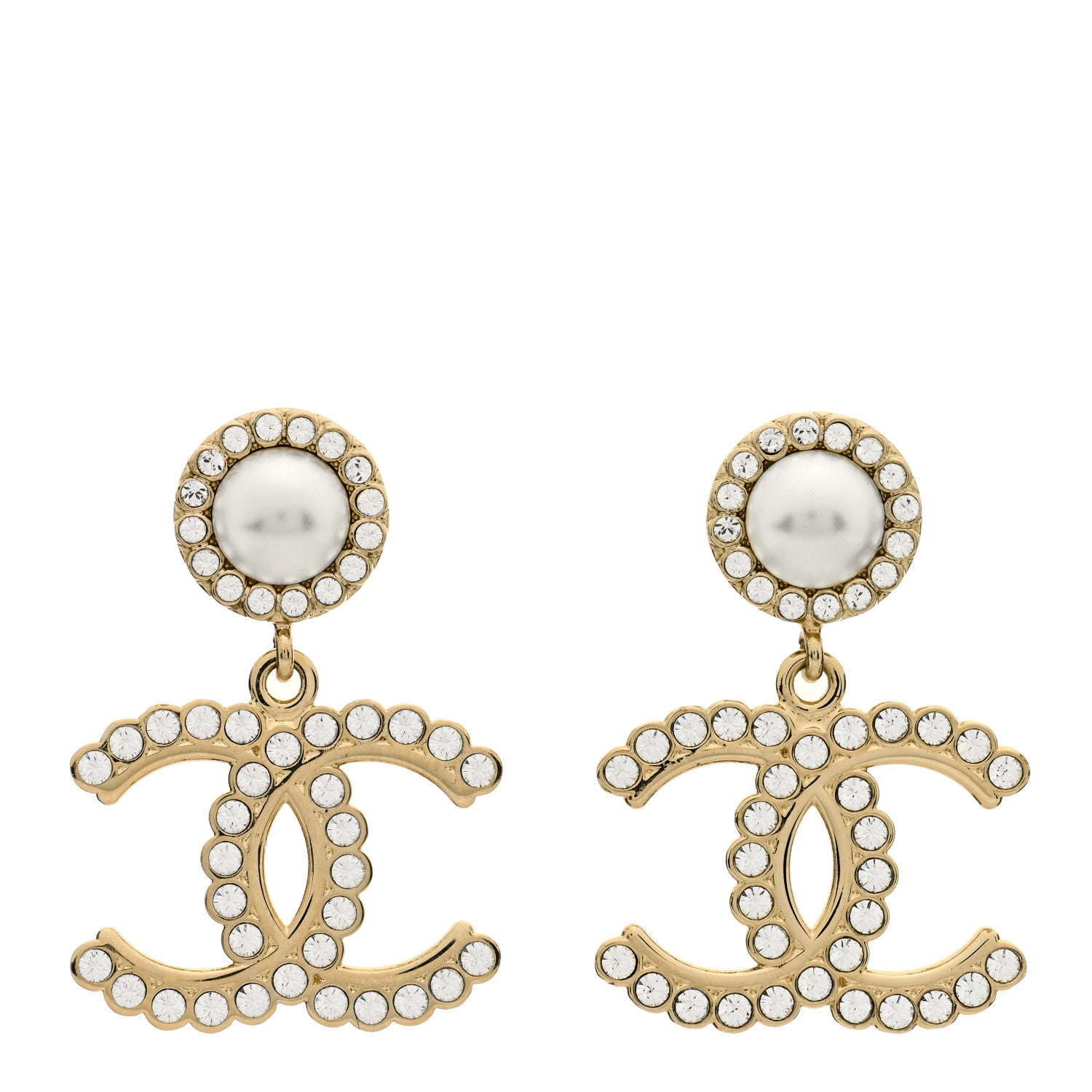 Chanel Crystal Pearl Bow-tiful CC Drop Earrings Gold 1 of 3