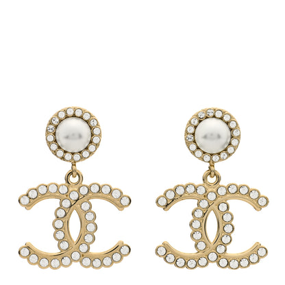 Chanel Crystal Pearl Bow-tiful CC Drop Earrings Gold 1 of 3