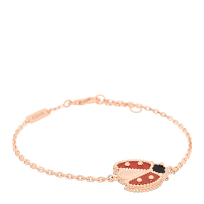 Van Cleef & Arpels 18K Rose Gold Carnelian Onyx Lucky Spring Open Wing Lady Bug Bracelet 1 of 4