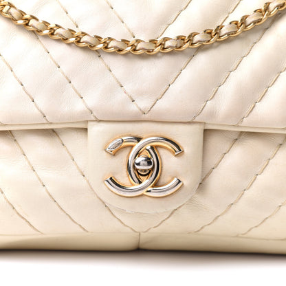 Chanel Calfskin Surpique Chevron Large Flap Beige 7 of 22