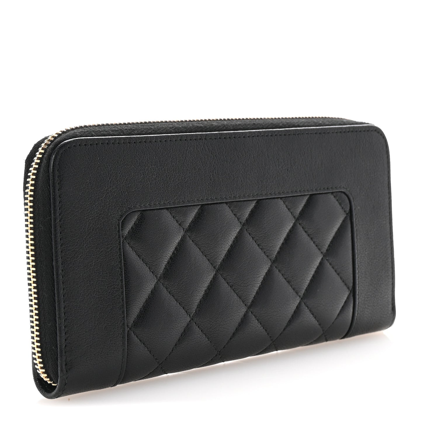 Sheepskin Quilted Large Gusset Mademoiselle Vintage Zip Around Wallet Black