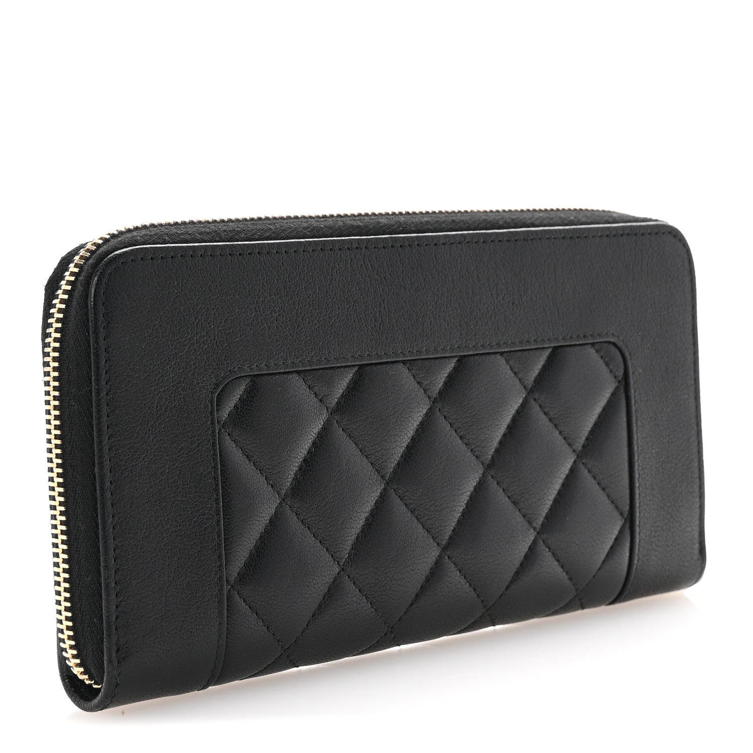 Chanel Sheepskin Quilted Large Gusset Mademoiselle Vintage Zip Around Wallet Black 3 of 9