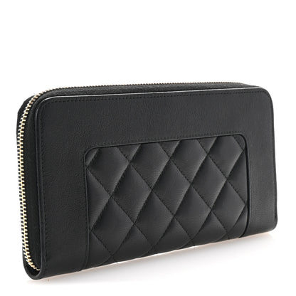 Chanel Sheepskin Quilted Large Gusset Mademoiselle Vintage Zip Around Wallet Black 3 of 9