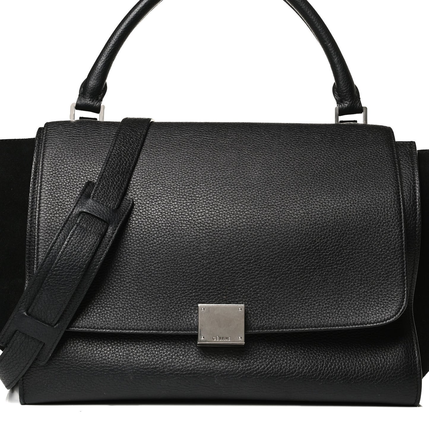 Drummed Calfskin Suede Medium Trapeze Black