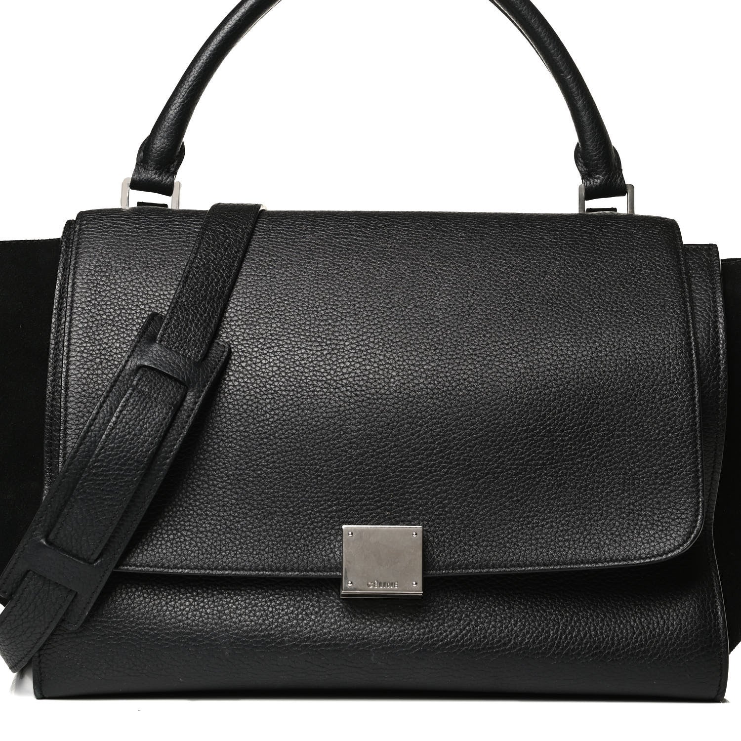 Celine Drummed Calfskin Suede Medium Trapeze Black 7 of 14