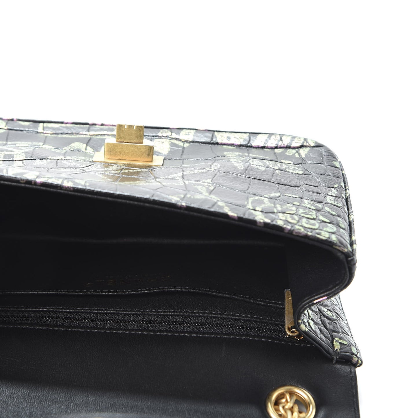 Calfskin Crocodile Embossed Graffiti 2.55 Mini Cocodile Reissue Flap Black Pink
