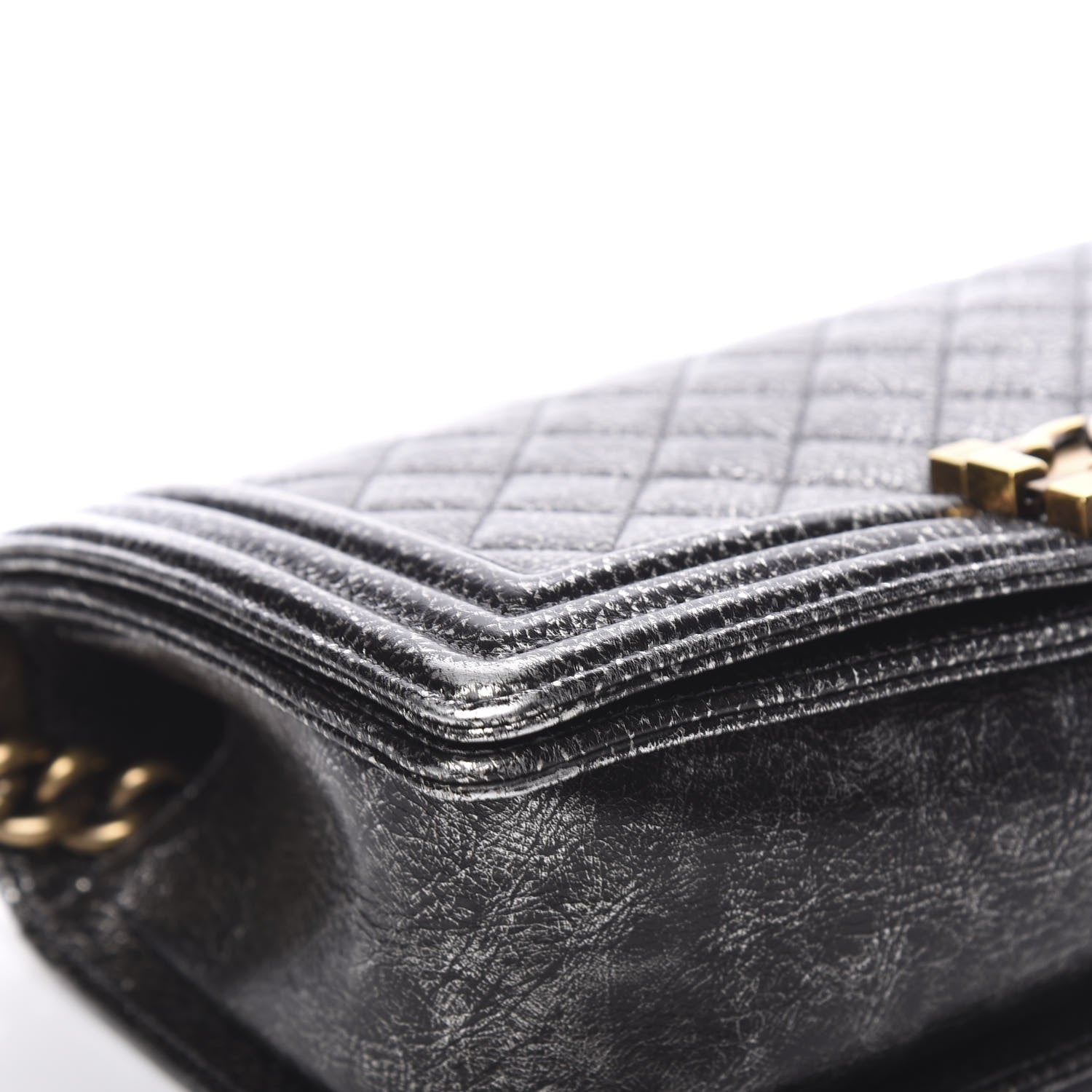 Chanel Cracked Metallic Calfskin Quilted Medium Boy Flap Dark Silver 7 of 16