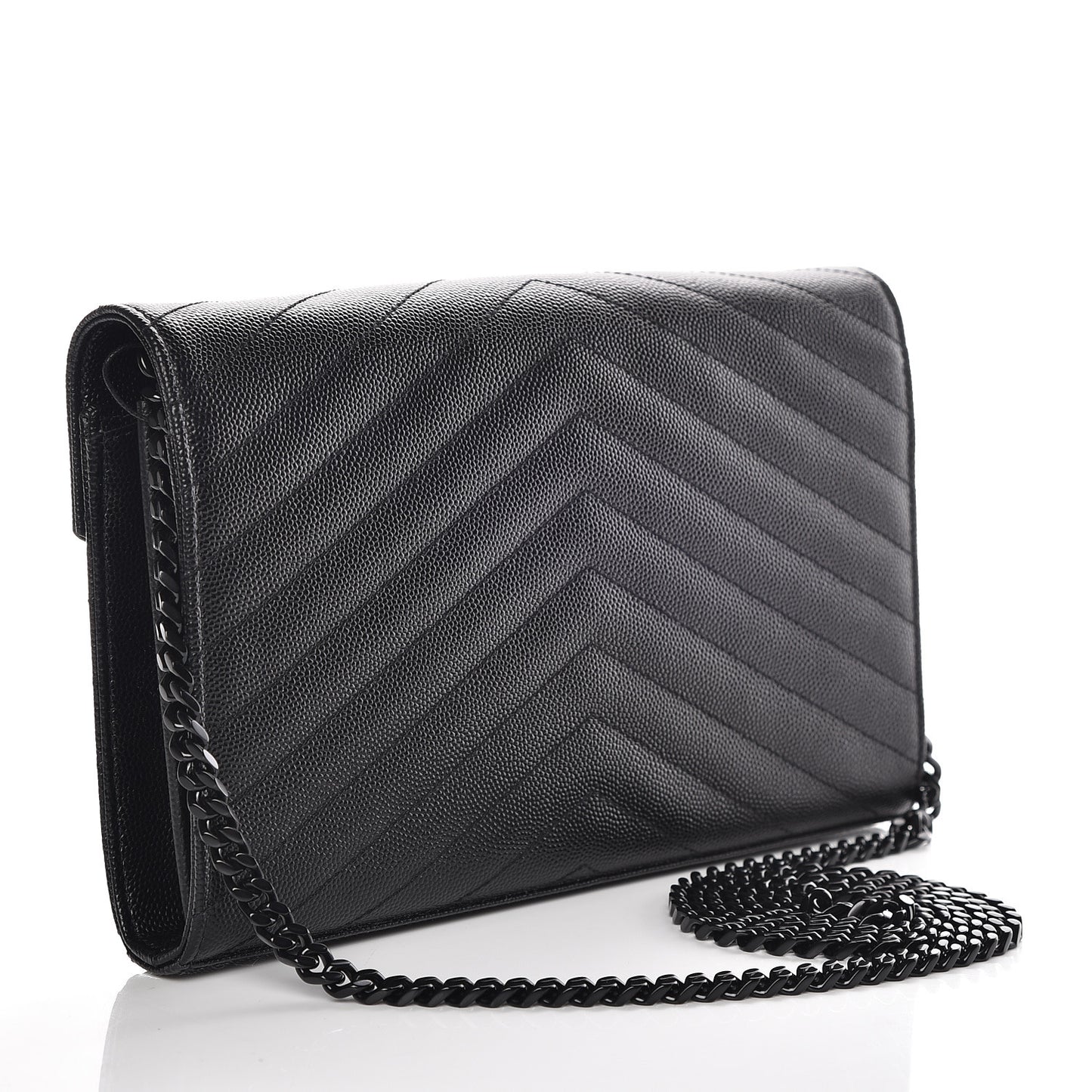 Grain De Poudre Matelasse Chevron Monogram Chain Wallet Black