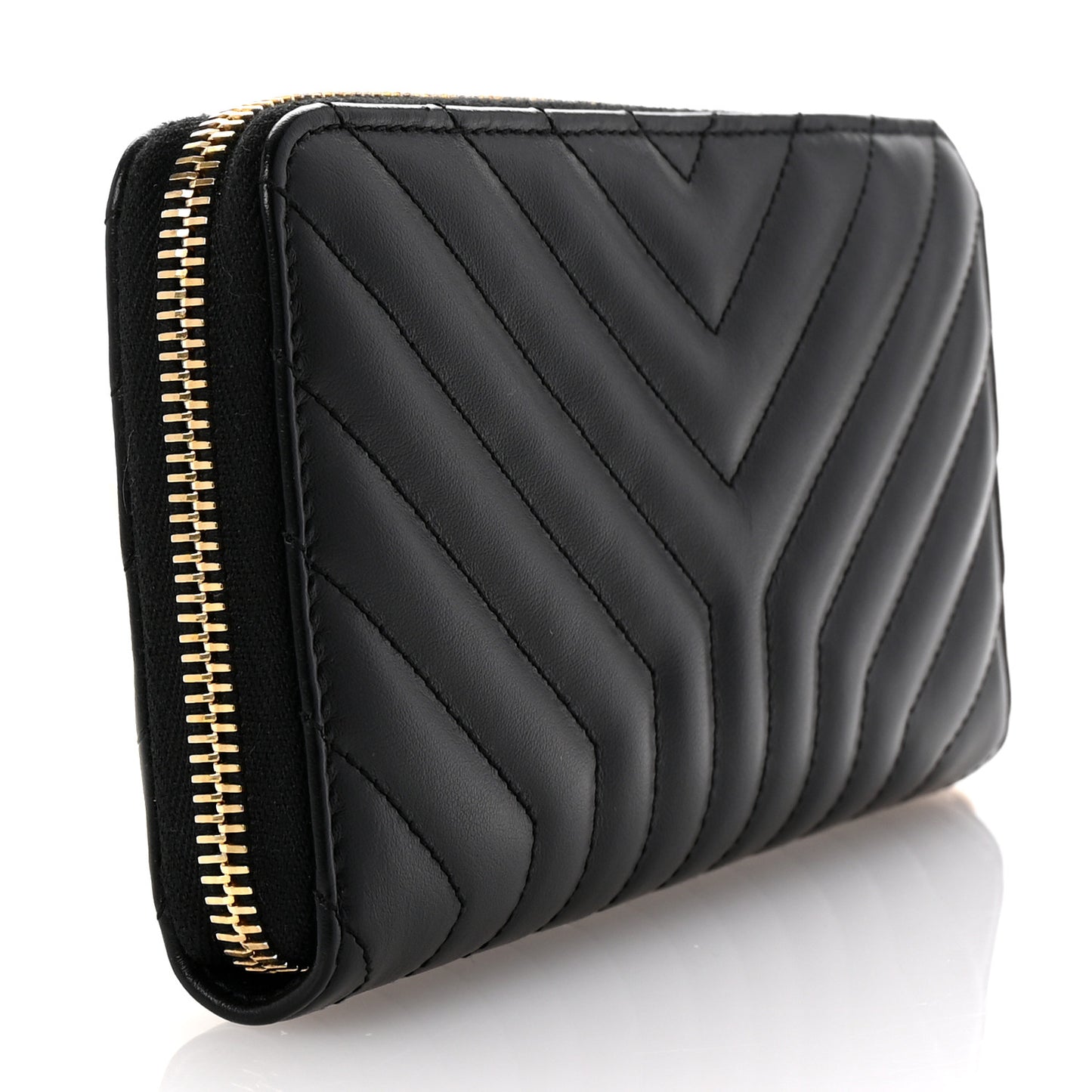 Calfskin Y Quilted Joan Zip Around Wallet Black