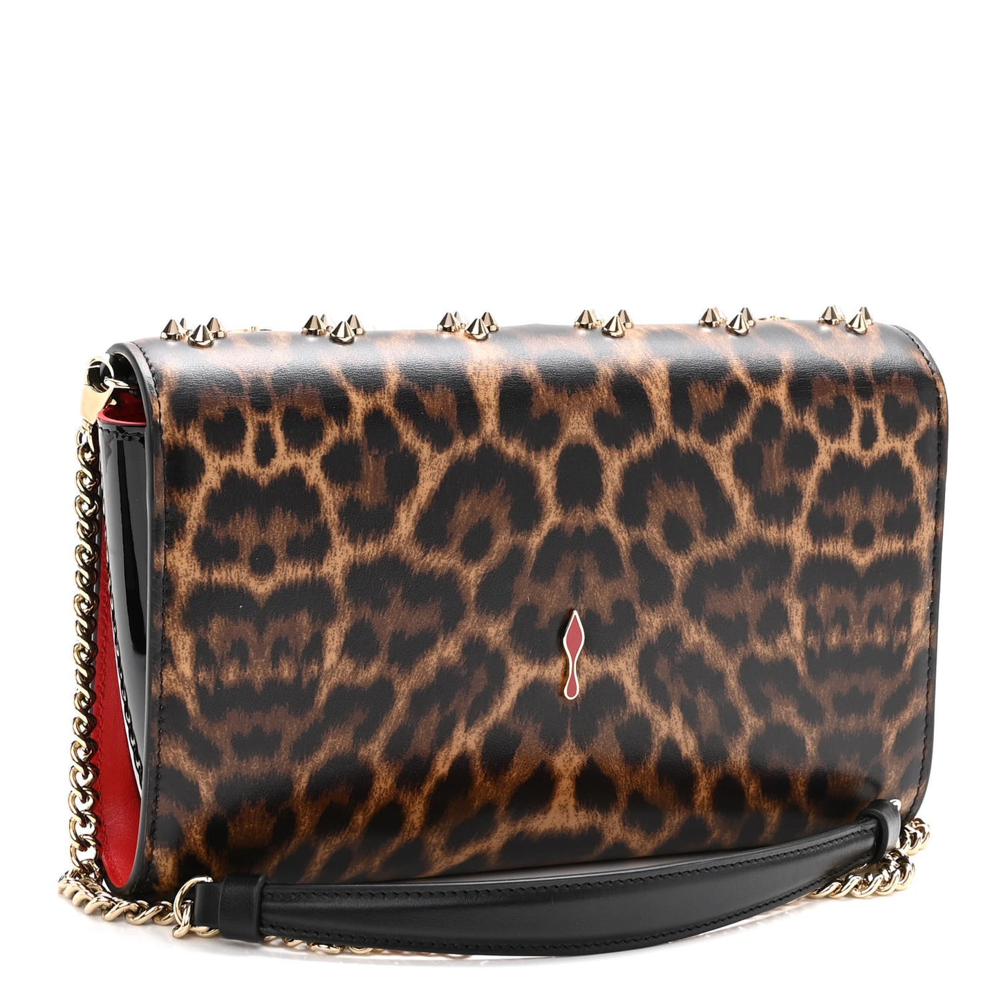 Patent Leopard Print Spikes Loubinthesky Paloma Clutch