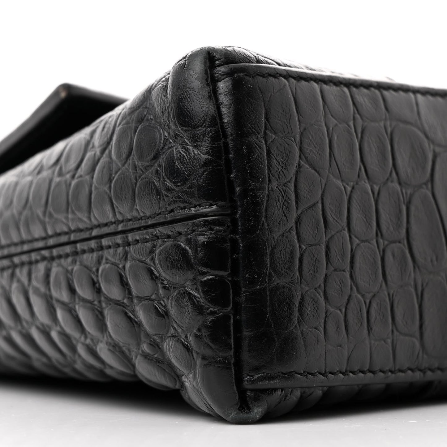 Extra Supple Calfskin Crocodile Embossed Monochrome XS Downtown Shoulder Bag Black