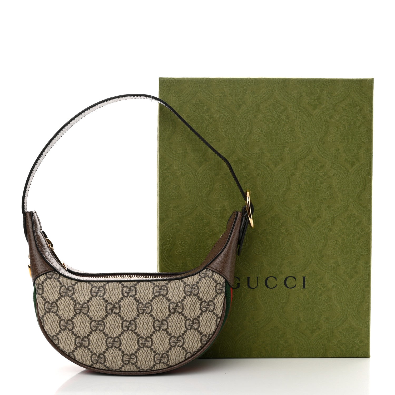 Gucci GG Supreme Monogram Textured Calfskin Web Mini Ophidia Half Moon Hobo Beige Ebony New Acero 11 of 11
