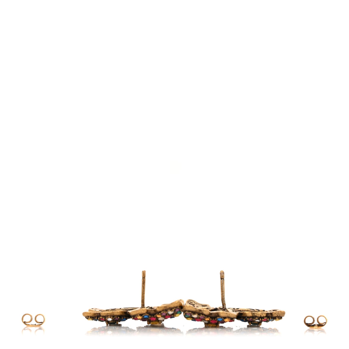 Metal Crystal Butterfly Stud Earrings Aged Gold Multicolor