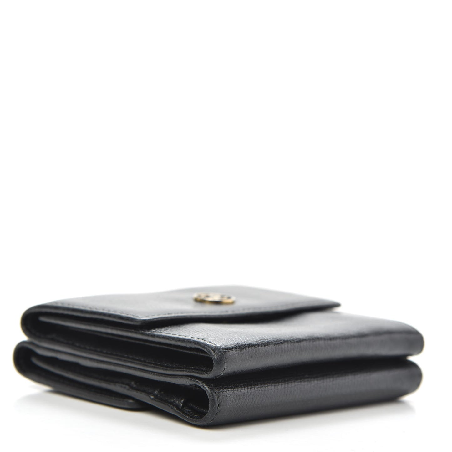 Grained Calfskin CC Button Flap Wallet Black