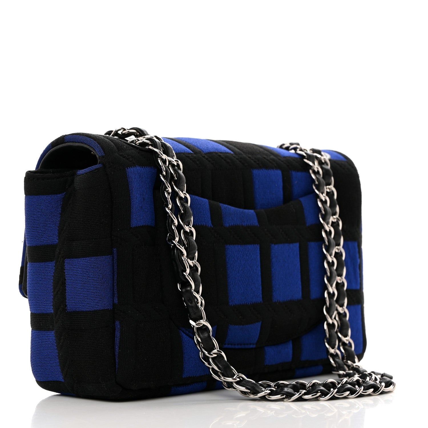 Chanel Jersey Quilted Medium Single Flap Blue Black 2 of 10