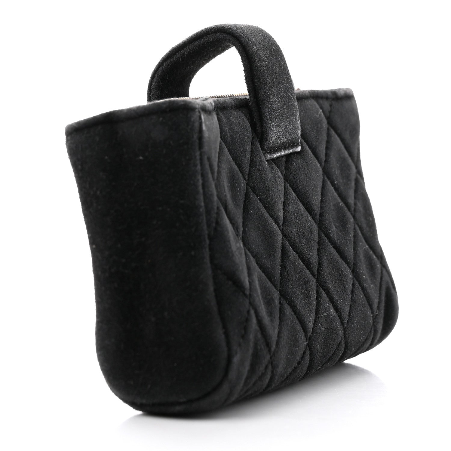 Chanel Suede Quilted Mini Phone Holder Clutch Black 3 of 15