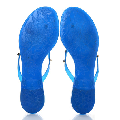 Valentino Garavani PVC Jelly Rockstud Bow Thong Sandals 40 Blue Fluo 5 of 7