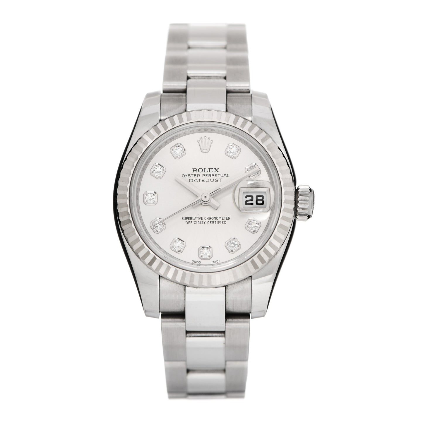 Stainless Steel 18K White Gold Diamond 26mm Oyster Perpetual Datejust Watch Silver 179174
