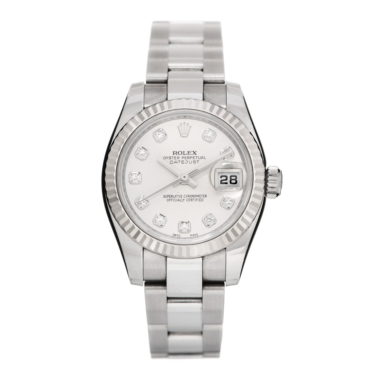 Rolex Stainless Steel 18K White Gold Diamond 26mm Oyster Perpetual Datejust Watch Silver 179174 1 of 5