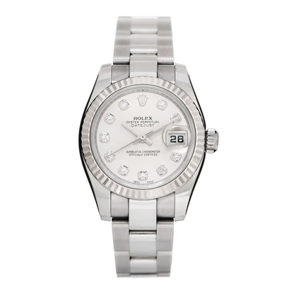 Rolex Stainless Steel 18K White Gold Diamond 26mm Oyster Perpetual Datejust Watch Silver 179174 1 of 5