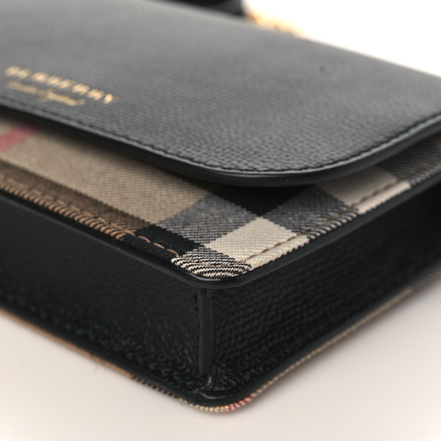 Burberry Grained Calfskin House Check Tartan Mix Hampshire Wallet On Chain Black 9 of 9