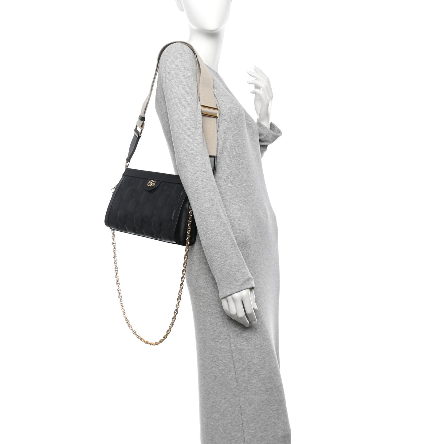 Calfskin GG Matelasse Small Slim Chain Shoulder Bag Black Natural