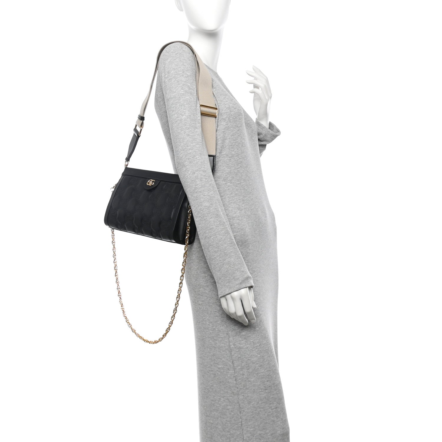 Gucci Calfskin GG Matelasse Small Slim Chain Shoulder Bag Black Natural 2 of 10