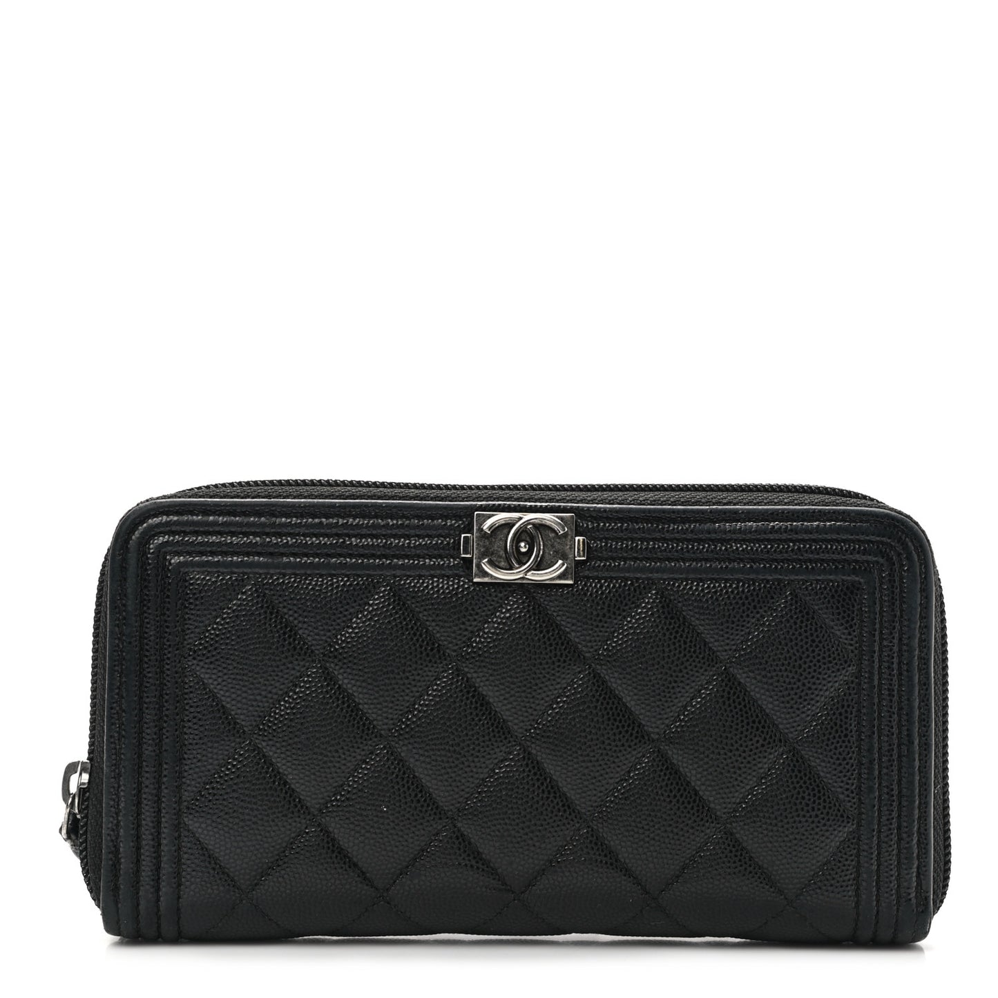 Caviar Quilted Boy Long Zip Around Wallet Black