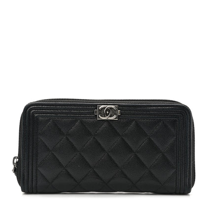 Chanel Caviar Quilted Boy Long Zip Around Wallet Black 1 of 9