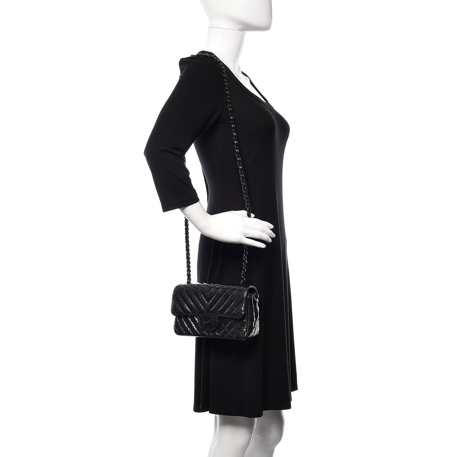 Chanel Patent Metallic Crumpled Calfskin Chevron Quilted Mini Rectangular Flap So Black 2 of 10