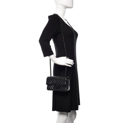 Chanel Patent Metallic Crumpled Calfskin Chevron Quilted Mini Rectangular Flap So Black 2 of 10